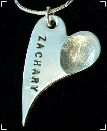 Image of FINE SILVER CURVED FINGERPRINT HEART PENDANT