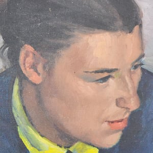 Image of 1930's, Oil Portrait, Girl with a Yellow Collar