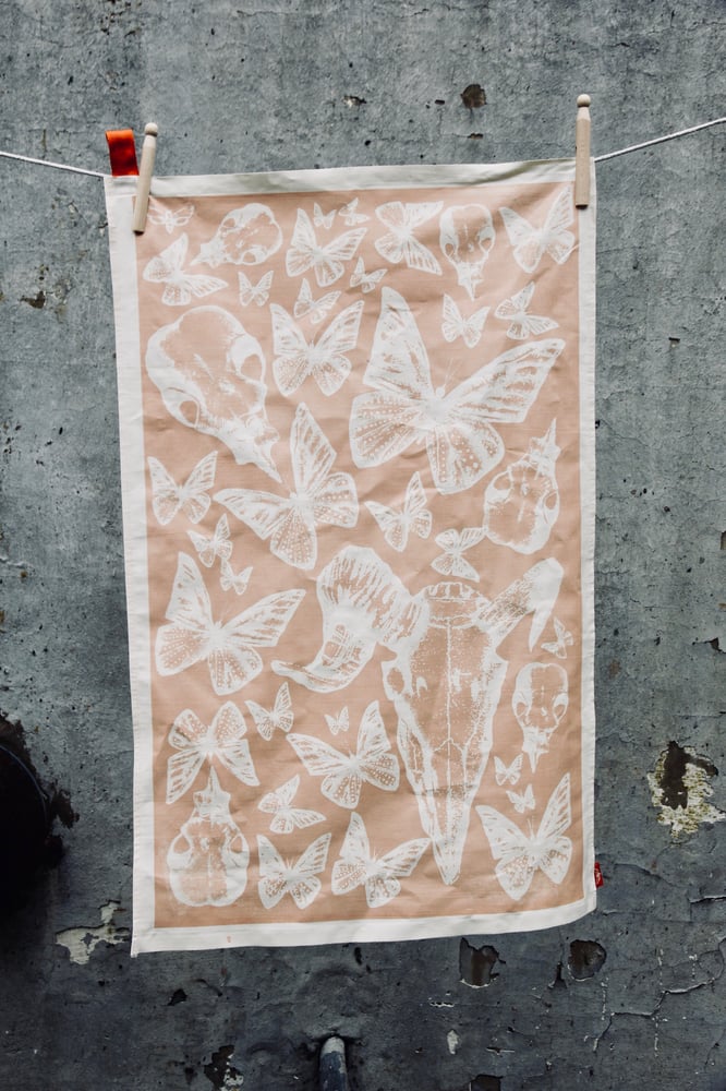 Image of Hand Printed Tea Towel - mellow pink