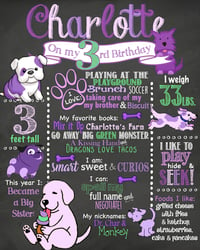 Purple Puppies Birthday Chalkboard