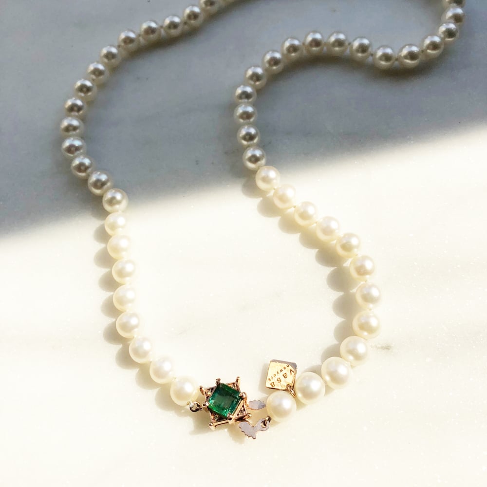 Image of Art Deco Emerald Pearl Bead Necklace