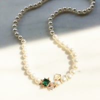 Image 1 of Art Deco Emerald Pearl Bead Necklace