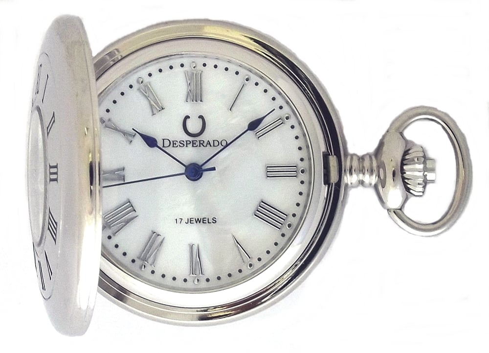 Image of Desperado 663W “Silver Springs” 17 Jewel Wind Up Pocket Watch Genuine Mother of Pearl Dial