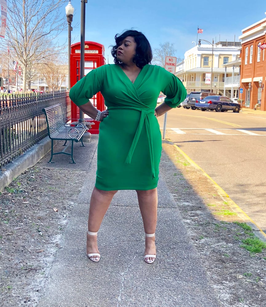 Kelly Green Off the Shoulder Wrap MIDI Leah's Closet