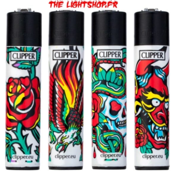 Image of Lot de 4 briquets Clipper Maxi Hard Tattoo