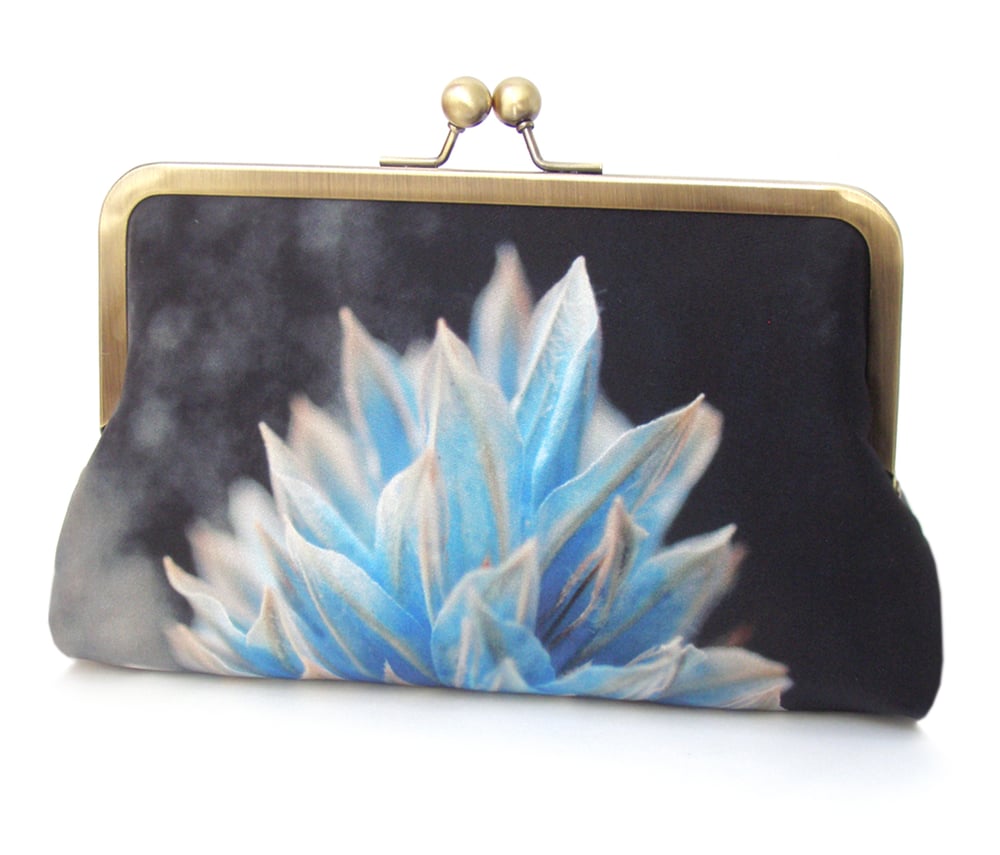 Image of Blue flower silk clutch bag