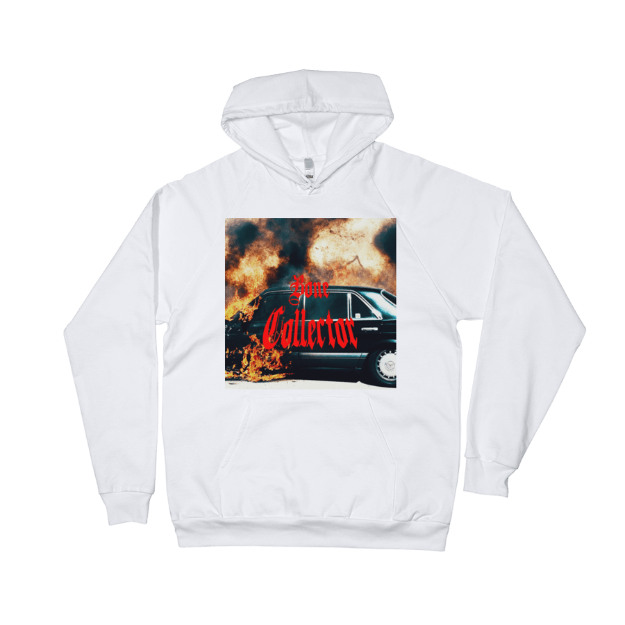 Image of "BONE FIRE BENZ" hoodie in white