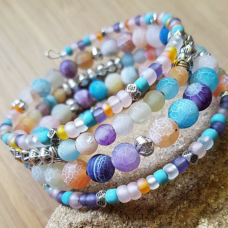 Rainbow Cracked Agate Wrap Bracelet Image 2