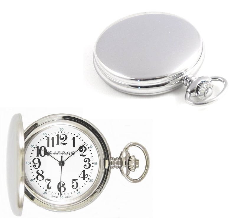 Dueber Pocket Watch, Swiss Made Movement, High Polished Chrome Plated ...