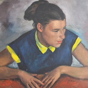 Image of 1930's, Oil Portrait, Girl with a Yellow Collar