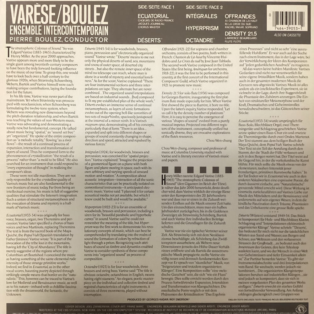 Varèse/Boulez/Ensemble Intercontemporain ‎– Varèse: Ecuatorial/Déserts/Intégrales