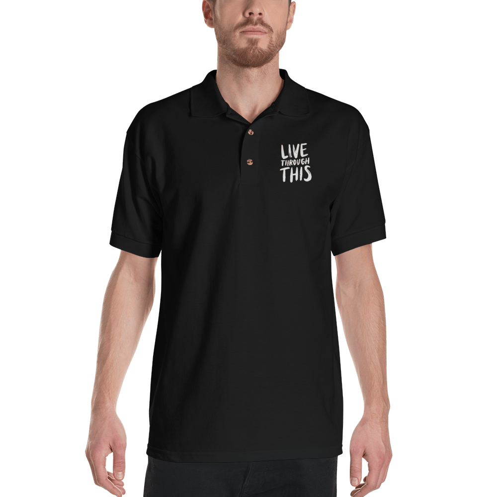 Image of Unisex Brushstroke Embroidered Polo - Black