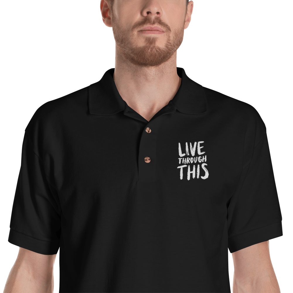 Image of Unisex Brushstroke Embroidered Polo - Black