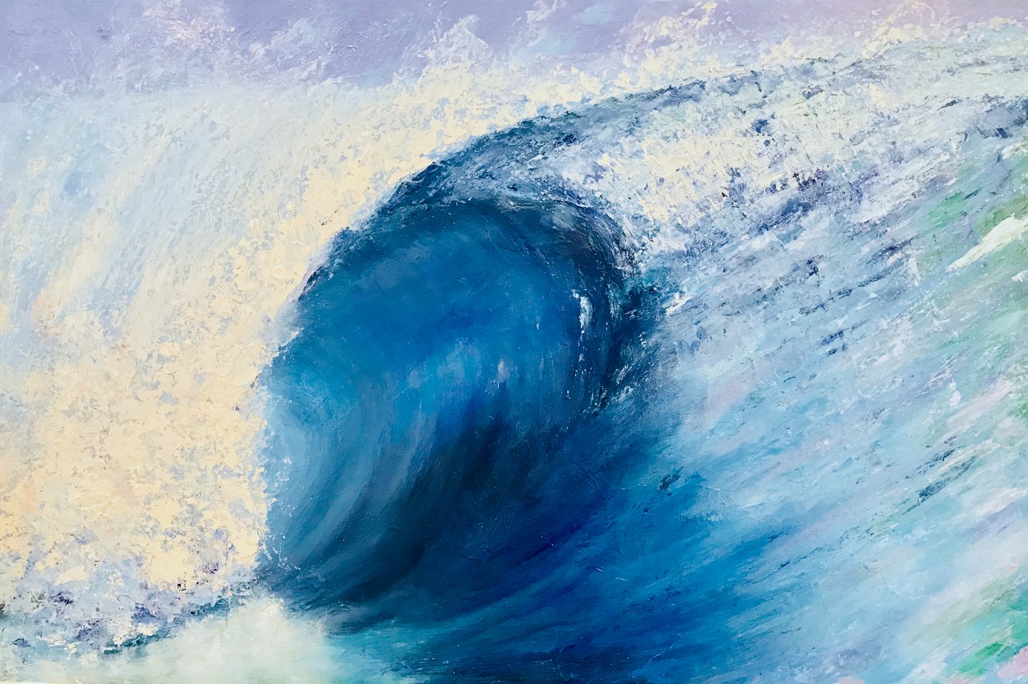 Image of Crashing Wave Palette Knife Painting in Oil on Canvas with Periwinkle Sky