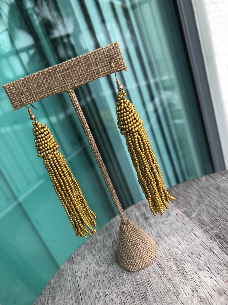 Image of Gold beaded tassel earrings