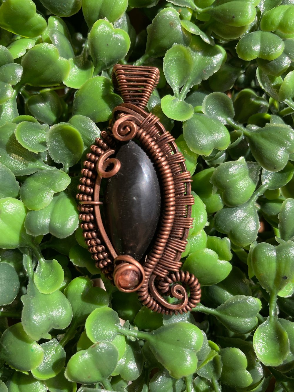 Heady Obsidian with Garnet Accent Wire Wrapped Pendant
