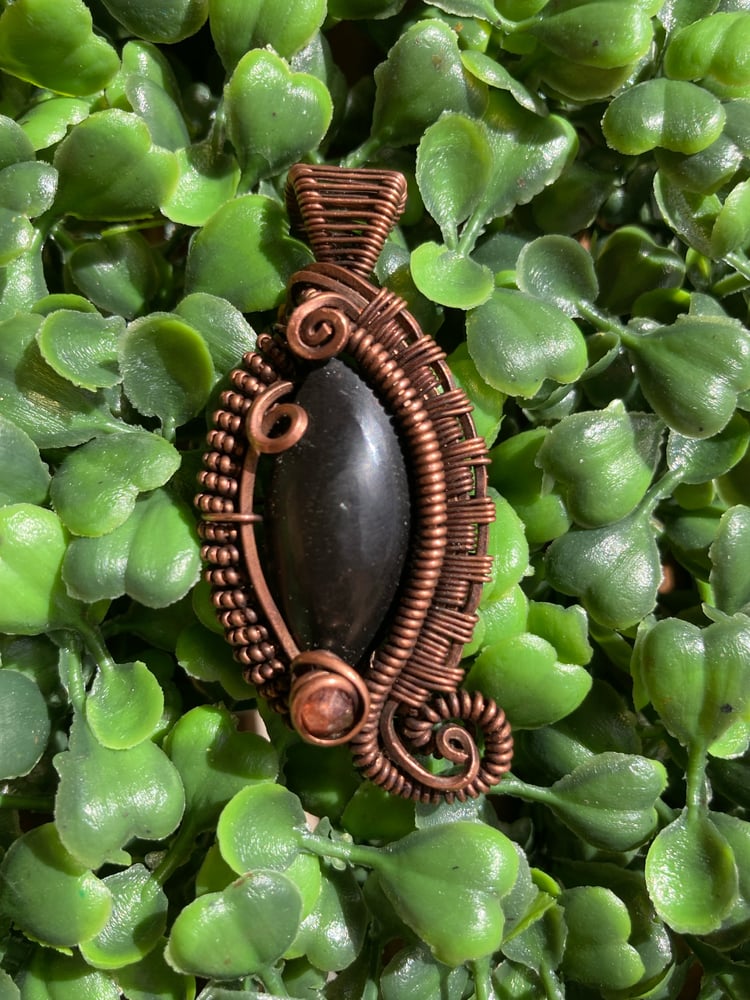 Image of Heady Obsidian with Garnet Accent Wire Wrapped Pendant 