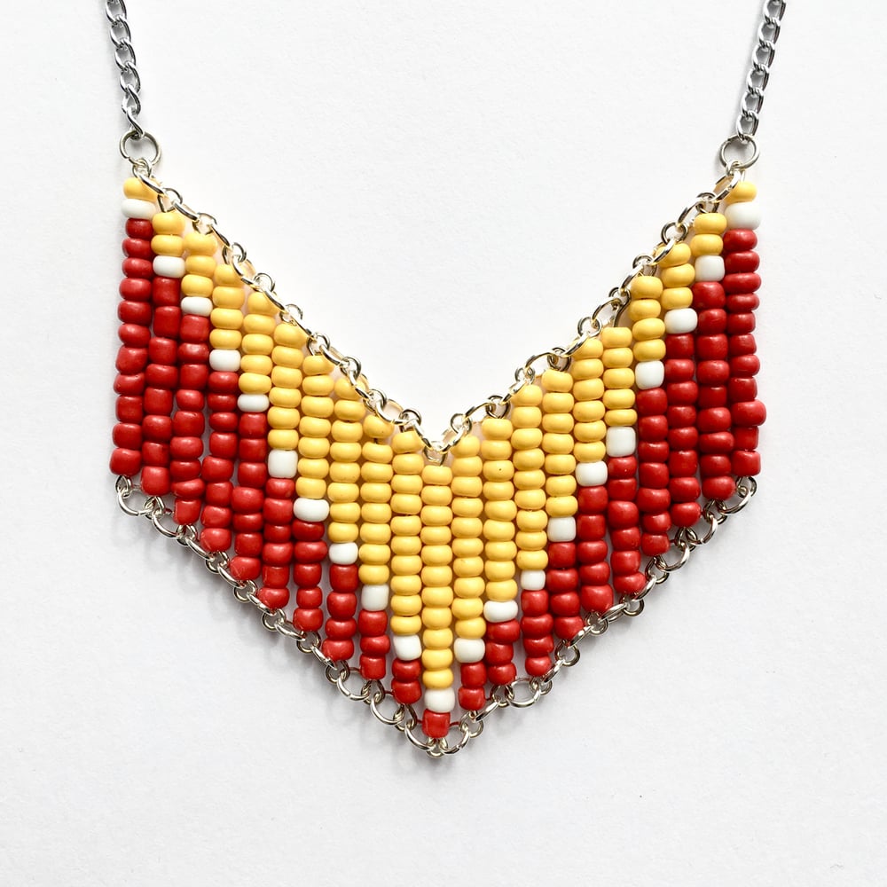 Image of Red and Amber Beaded Geometric Necklace