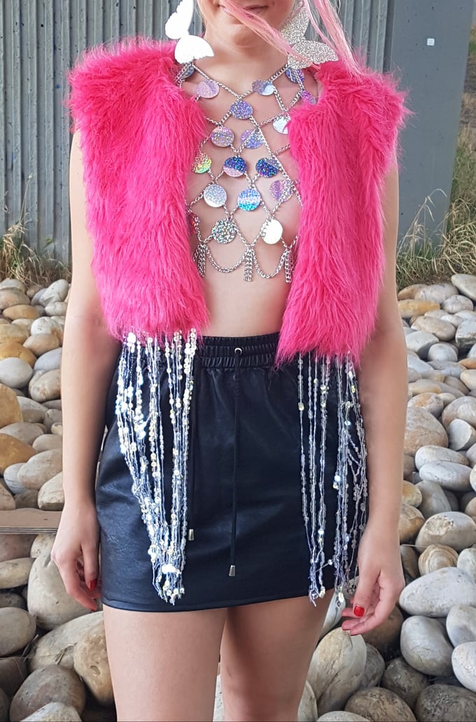 Image of Malibu Rave Barbie Sequin Fringe Vest