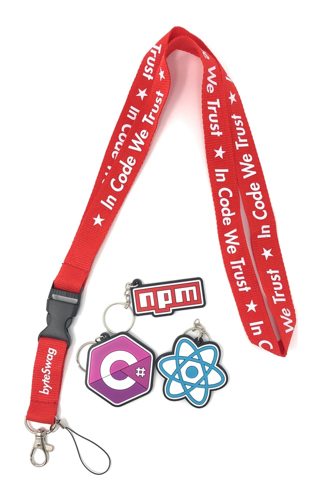 Image of In Code We Trust Lanyard with Developer Keychain Pack (Red)