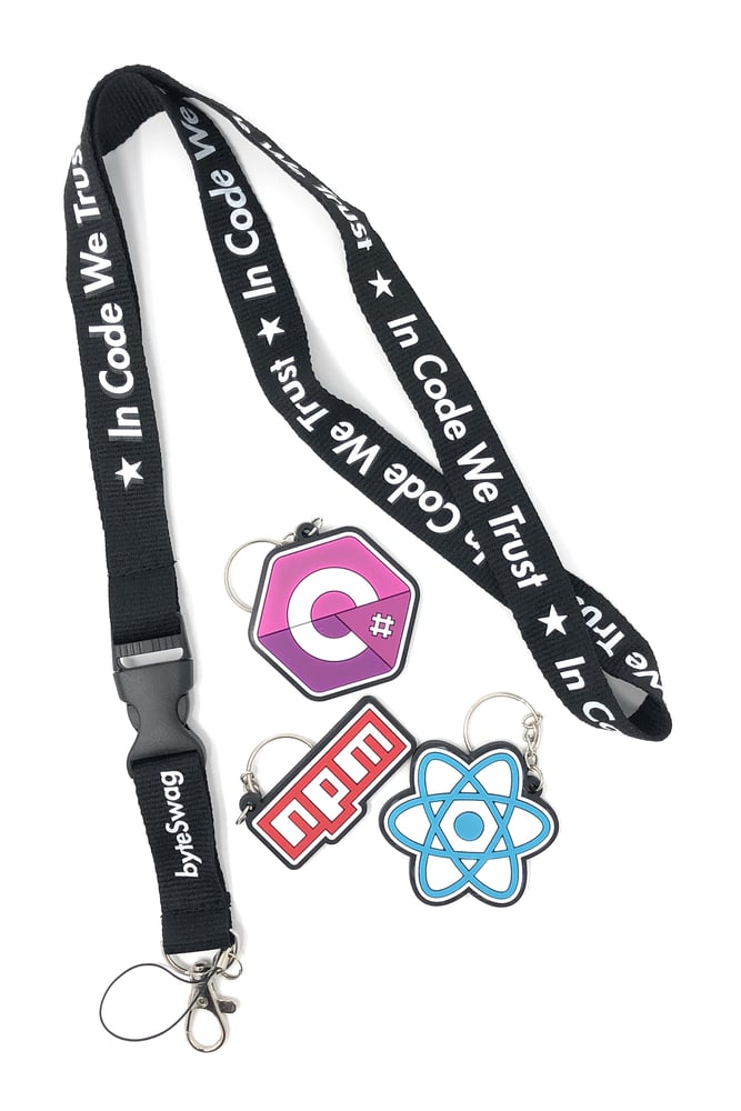 Image of In Code We Trust Lanyard with Developer Keychain Pack (Black)