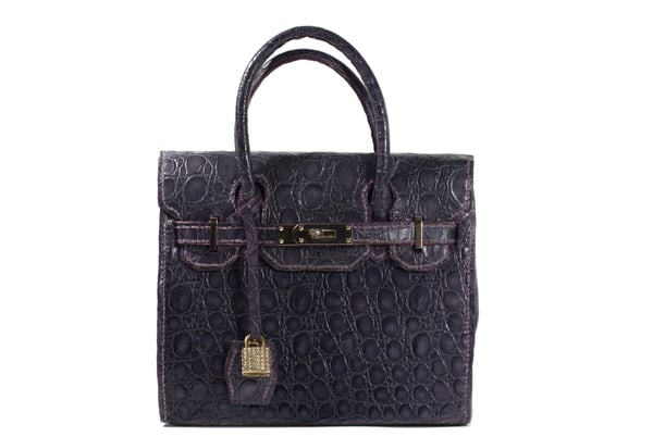 Image of Eggplant Embossed Leather Handbag