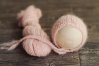 Image 3 of Piglet Pink Brushed Alpaca Bonnet + Wrap