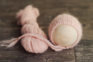 Image of Piglet Pink Brushed Alpaca Bonnet + Wrap