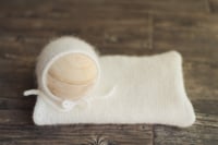 Image 2 of Milk Cream Angora Bonnet + Wrap (double brim)
