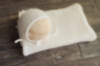 Image 3 of Milk Cream Angora Bonnet + Wrap (double brim)