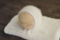 Image 1 of Milk Cream Angora Bonnet + Wrap (double brim)