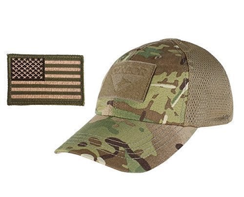 Image of Condor Multicam Mesh Tactical Cap & USA Flag Patch Stitching & Excellent Fit for Most Head Sizes