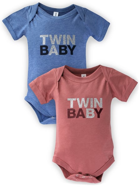 Image of TWIN BABY A/B - Bodysuits in Triblend Blue & Mauve/Glitter