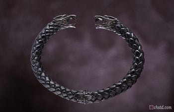 Image of Leather Torc Bracelet / Wolfs / Dark