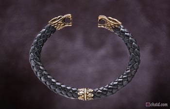 Image of Leather Torc Bracelet / Wolfs / Black