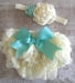 Image of ROCK BOTTOM BLOWOUT SALE Aqua and Cream Lace Bloomer Set -6-12m ONLY