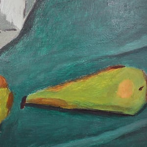 Image of 1950's, French, Oil on Board, Pears in a Paper Bag Jacques Andre Duffour (1926-2016)
