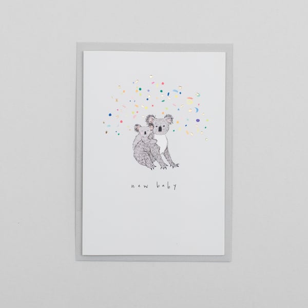 Image of New Baby Koala Card with Gold Foil Confetti