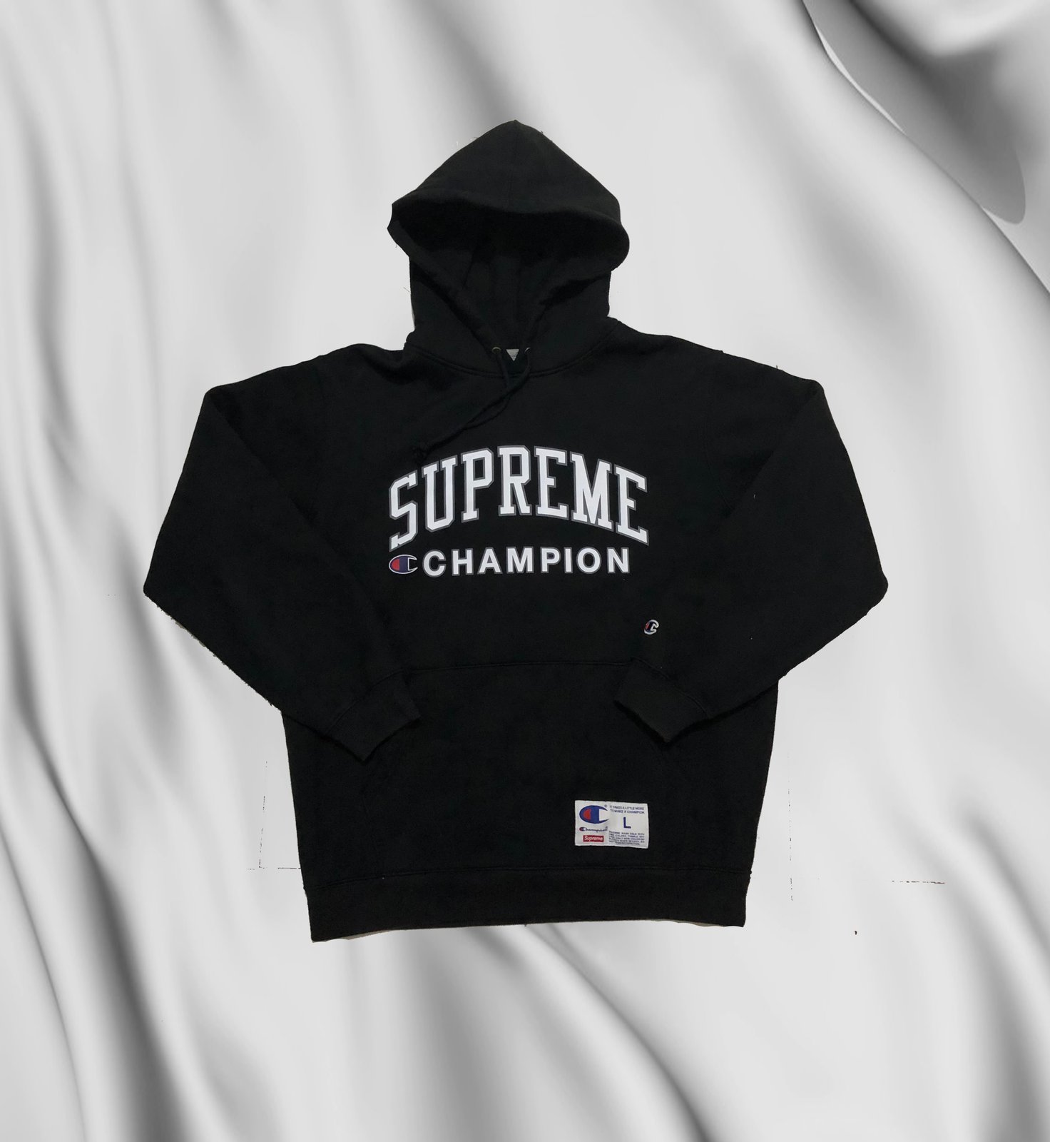 Supreme x champion outlet hoodie grey