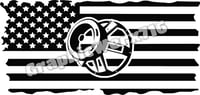 Image 1 of Distressed Full Flag Decal With Subwoofer