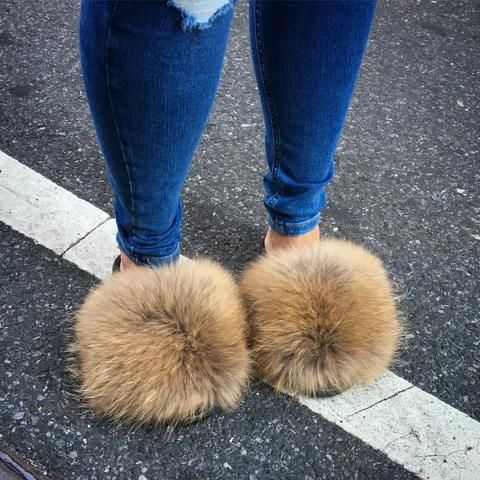 Natural Raccoon Slippers Enahj La Rue