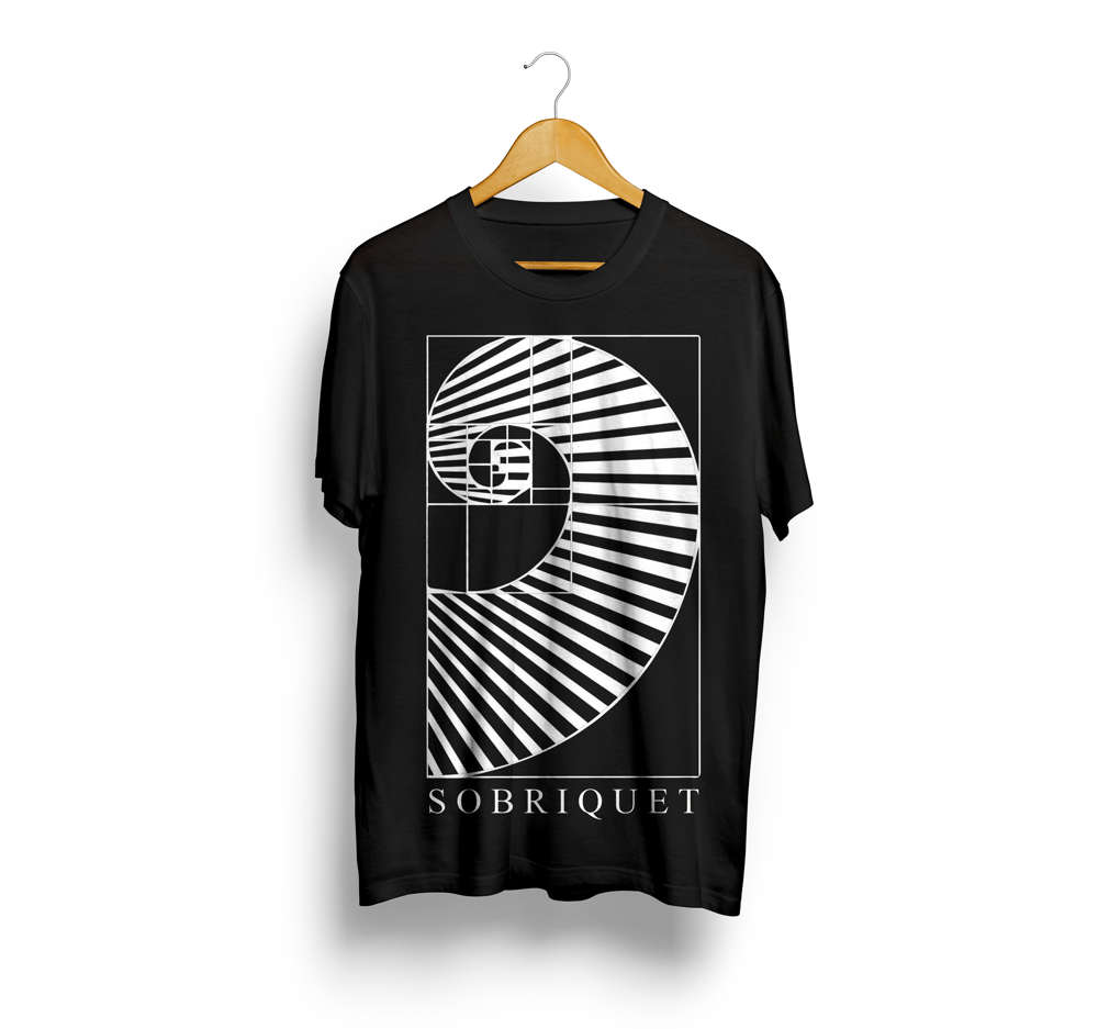 Black Shirt with White Spiral Design | Sobriquet Merch Store