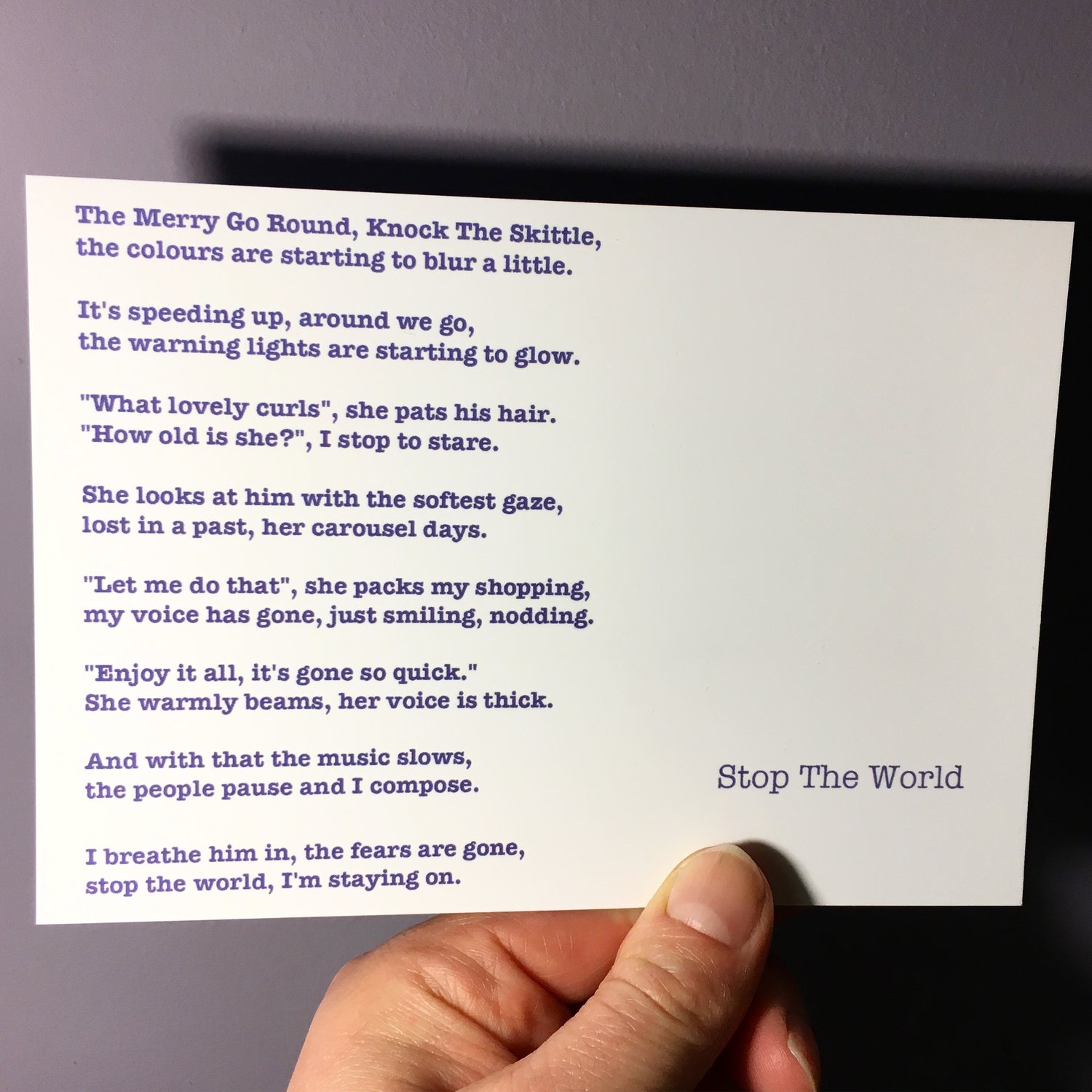 Image of Stop The World - Poem Postcard (Medium - 7 x 5 size)