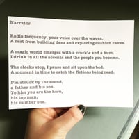 Narrator - Poem Postcard (Small - A6 size)