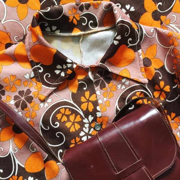 Image of Size 12 - VINTAGE 1960's Orange Brown White Psych Mod Dress