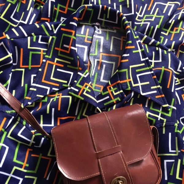 Image of Size 18 - VINTAGE 1960's Orange Green Navy Geometric Mod Dress