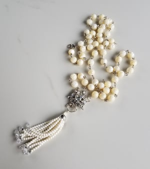Vintage Rhinestone Mother of Pearl Tassel Necklace