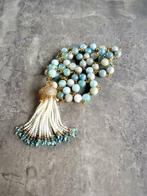 Aquamarine & Moonstone Fancy Tassel Necklace