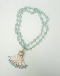 Image 3 of Amazonite & Pearl Fancy Tassel Necklace