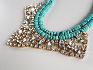 Vintage Rhinestone & Double Turquoise Necklace